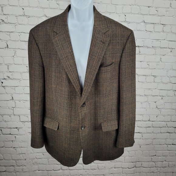 Oscar De La Renta Brown 100% Lambswool 2 Button Blazer Sport Coat Size 48R - Picture 1 of 16